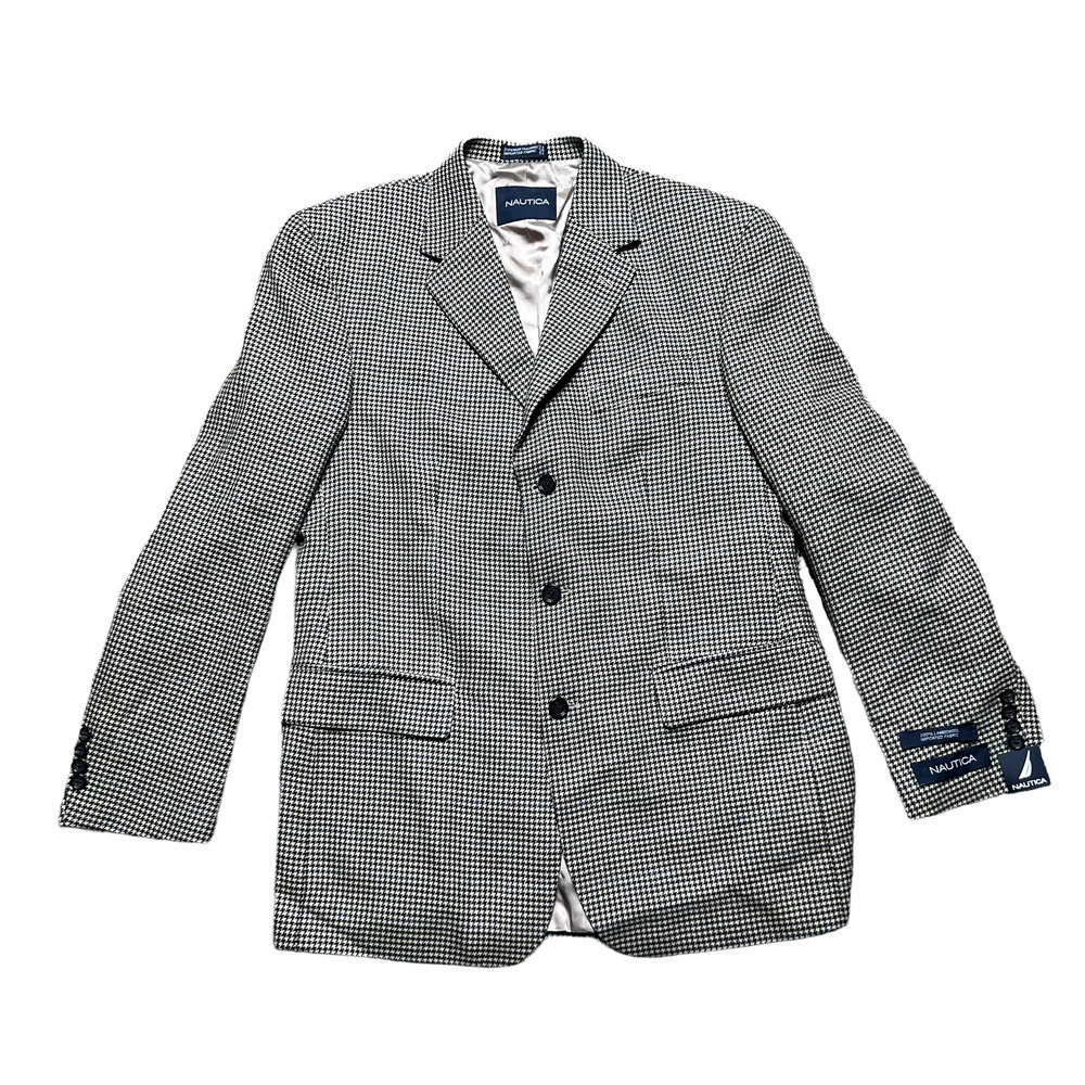 NWT Nautica Houndstooth Lambswool Sports Coat Brown Men Size 40R 3 Button Blazer